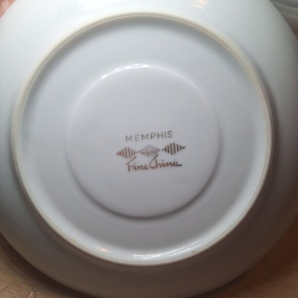 Memphis Fine China Floral Pattern Saucer Silver Trim Vintage Pink Gray Rose‎ - Picture 4 of 5